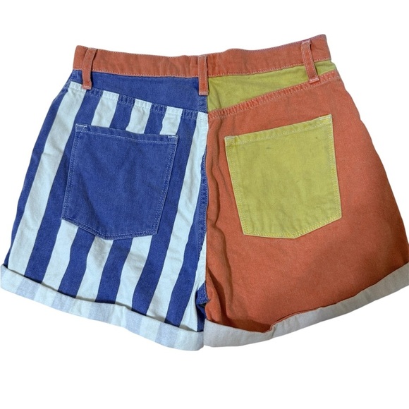 Urban Outfitters High Waist Blue and Green Shorts with Orange Belt - Picture 4 of 4